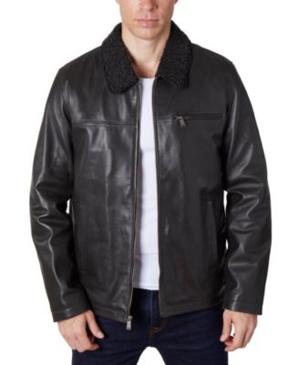 Perry Ellis Men s Zipper Leather Jacket Brown M