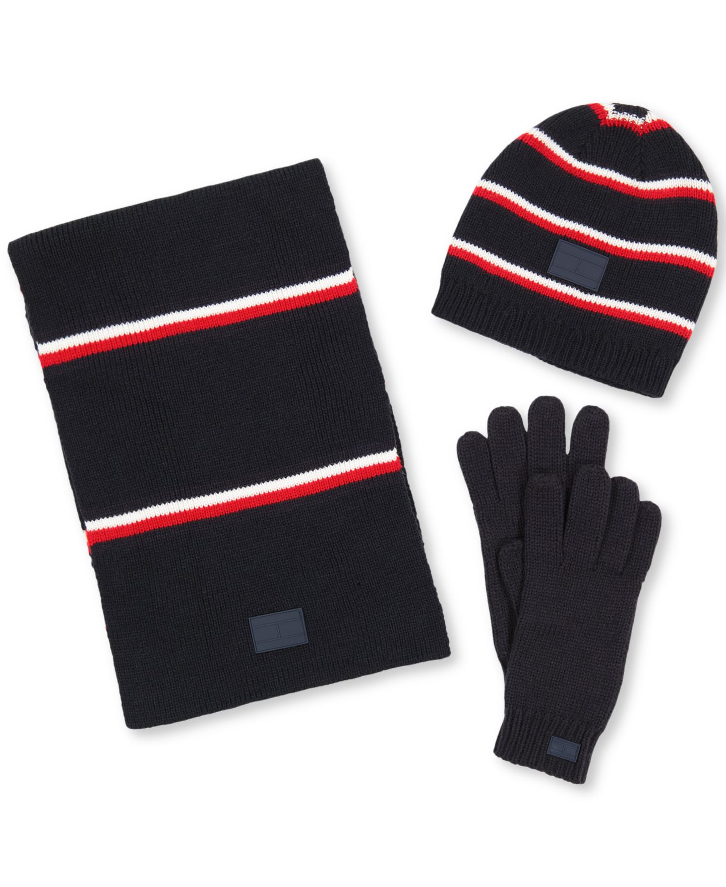 Мужские комплекты Tommy Hilfiger Global Stripe Beanie, Scarf & Gloves Set, цвет: Голубой / Белый — фото 1