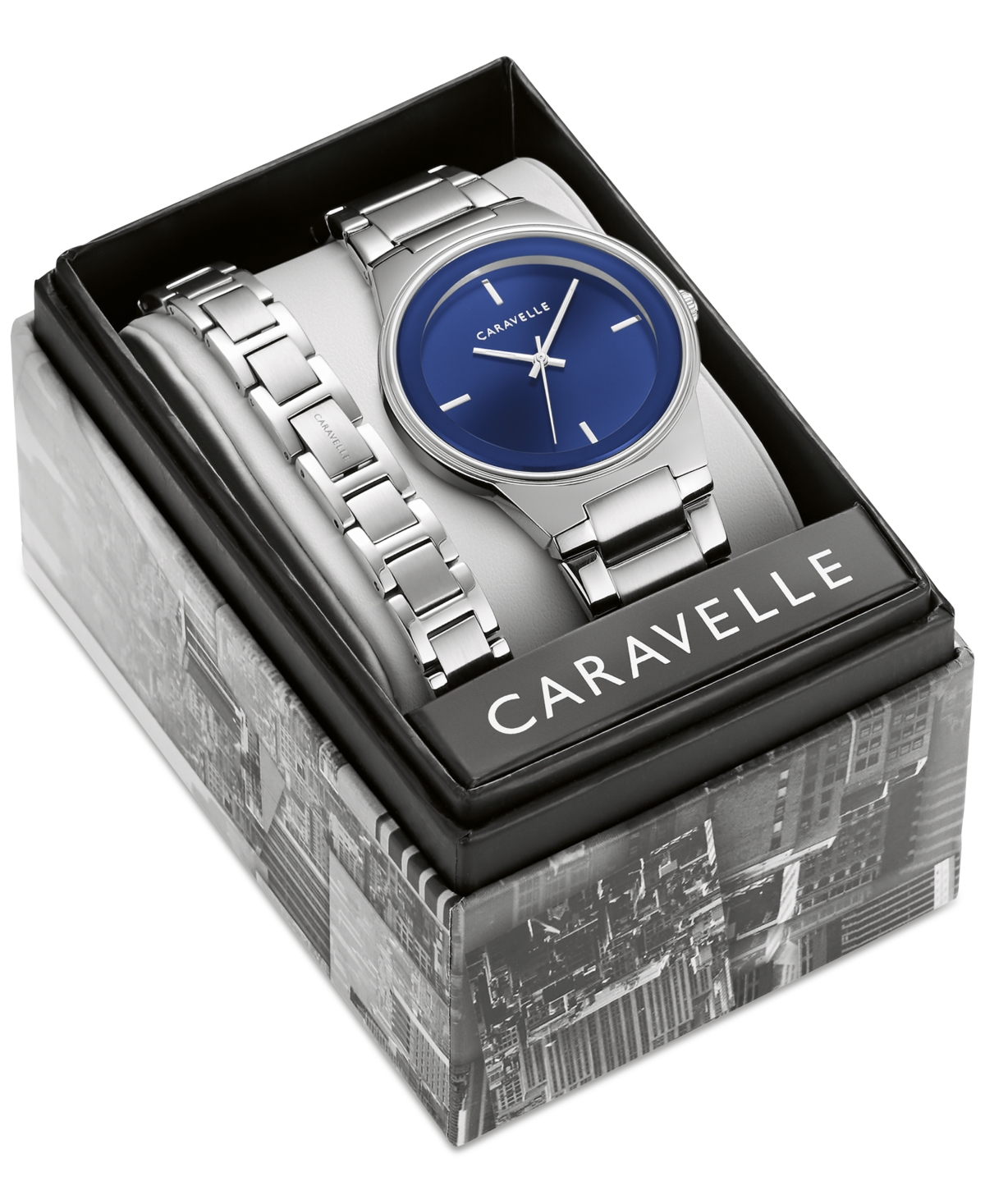 designed by Bulova Men's Modern Stainless Steel Bracelet Watch 40mm Gift Set - Silver-tone