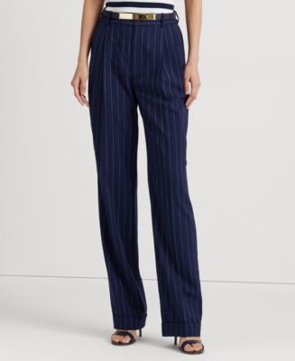 Lauren Ralph Lauren Women's Plus Size Striped Twill Pants (16W, Navy Multi)