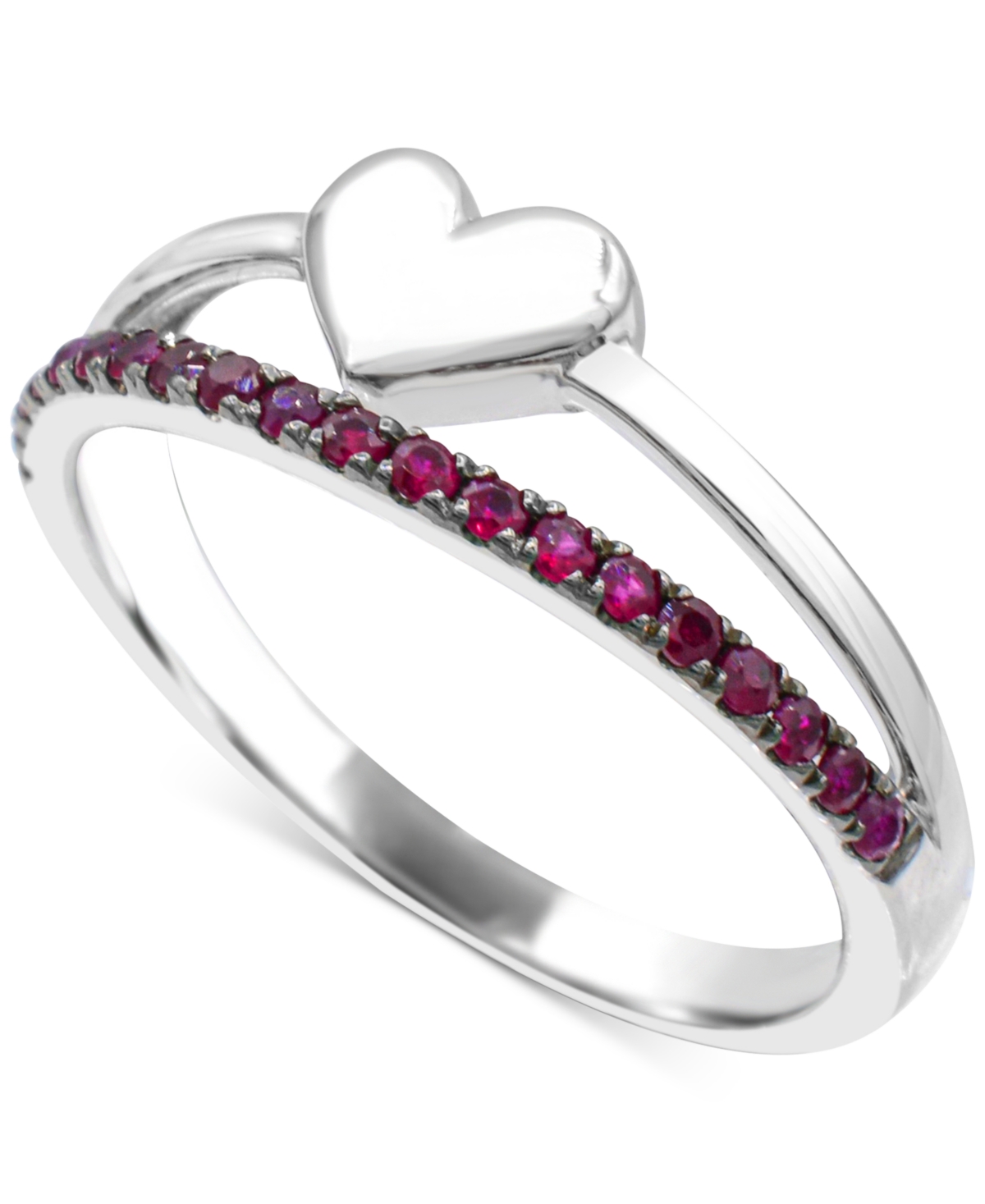 Macy's Emerald & Polished Heart Split Shank Ring (3/8 Ct. T.w.) In Sterling Silver (also In Ruby) In Ruby