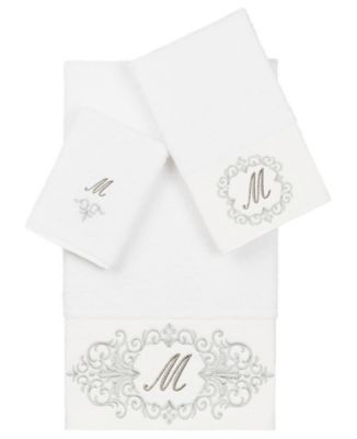 Linum Home Turkish Cotton Monica Embellished Towel 3 Piece Set - White - White - M, 3 Piece Bath Towel Set