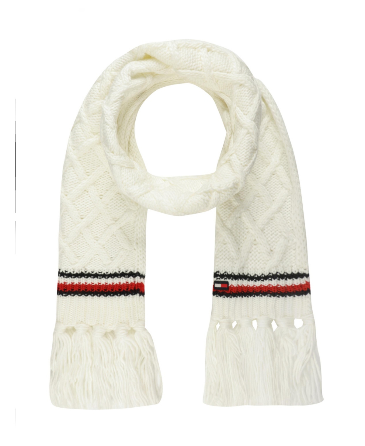 Tommy Hilfiger Women's Lattice Cable With Stripes Scarf In Ivory