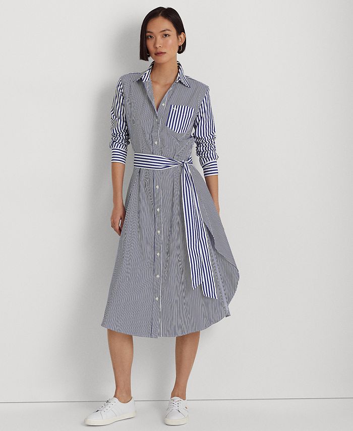 Lauren Ralph Lauren Women's Striped Cotton Broadcloth Shirtdress - Macy's