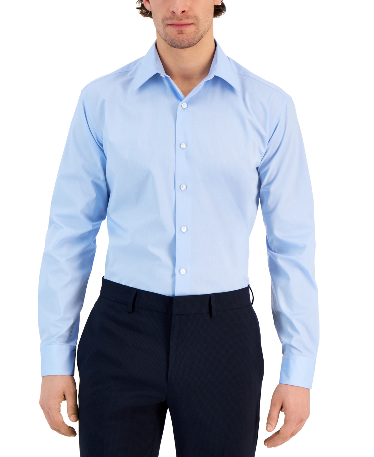 Club Room Men's Regular Fit Cotton Spread Collar Pinpoint Dress Shirt