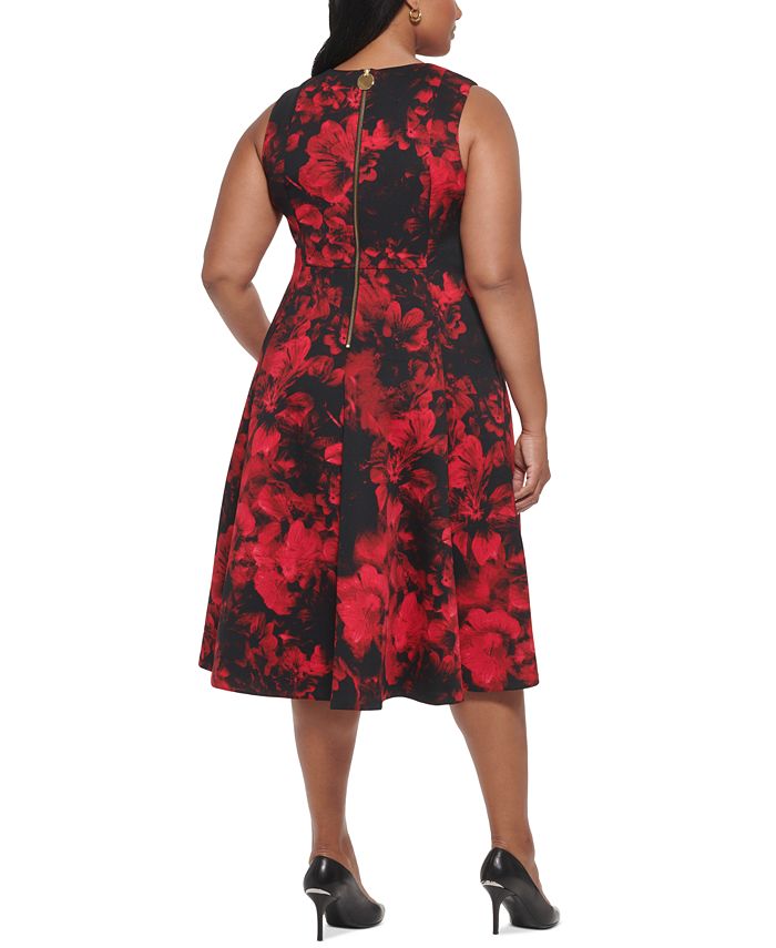 Calvin Klein Women's Plus MIDI Fit & Flare Dress Black Size 16W