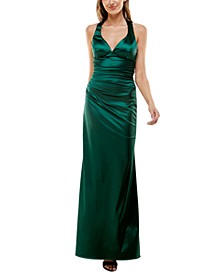 Juniors' Strappy-Back Satin Gown