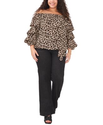 Vince Camuto Plus Size Leopard-Print Off-The-Shoulder Top