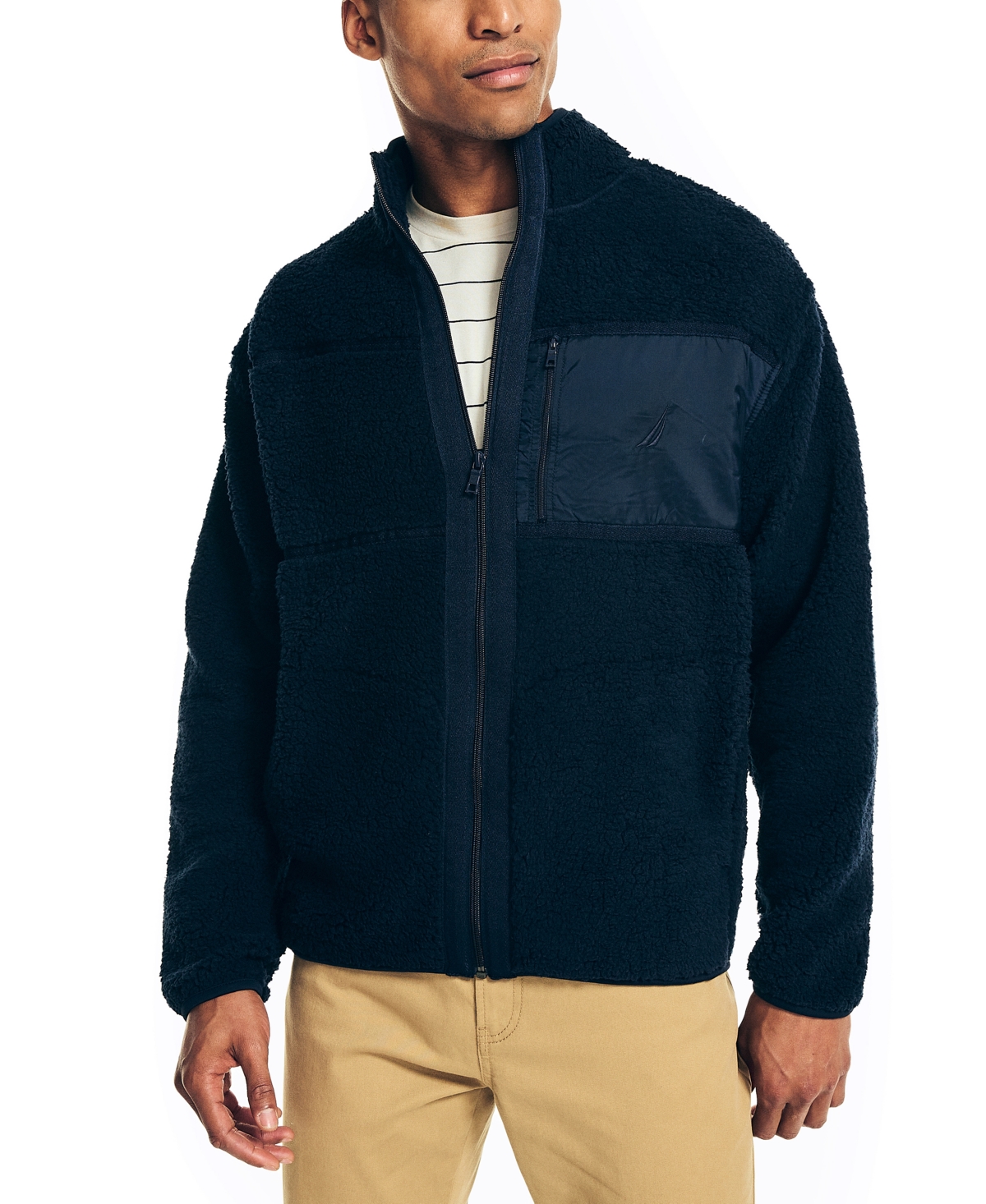 Nautica Men's Sustainably Crafted Sherpa Fleece Full-zip Jacket In Navy