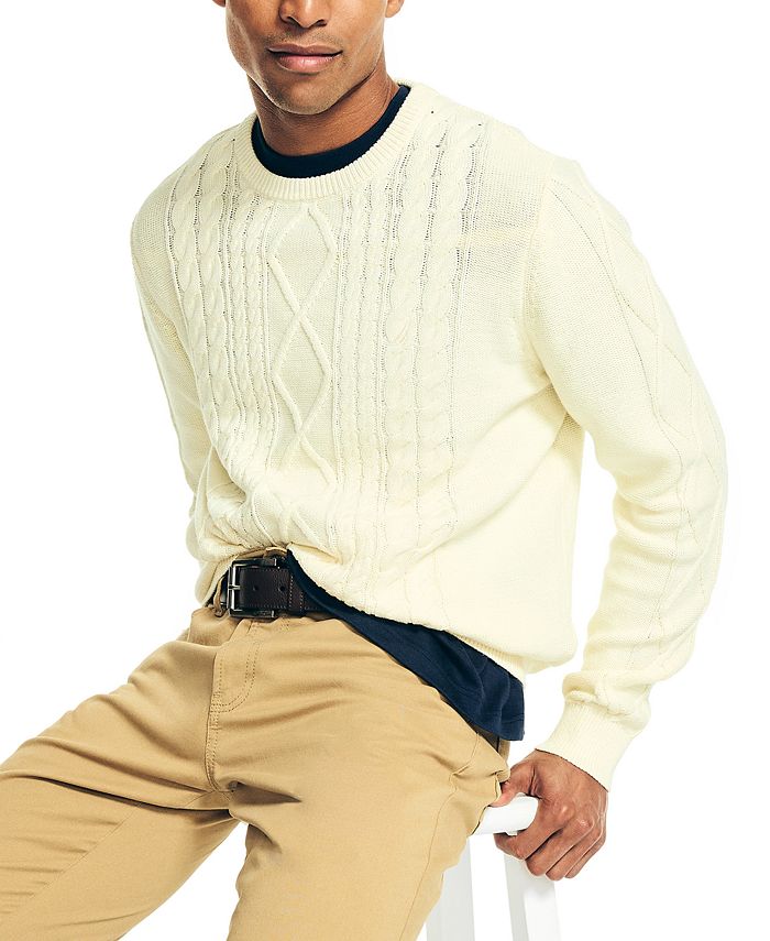 Nautica Men's Classic-Fit Crew Neck Cotton Cable-Knit Sweater & Reviews ...