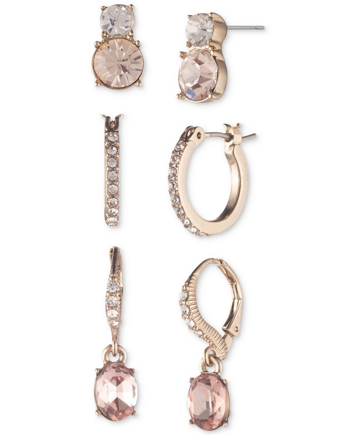 Givenchy Gold-Tone 3-Pc. Set Mixed Crystal Drop & Hoop Earrings & Reviews -  Earrings - Jewelry & Watches - Macy's