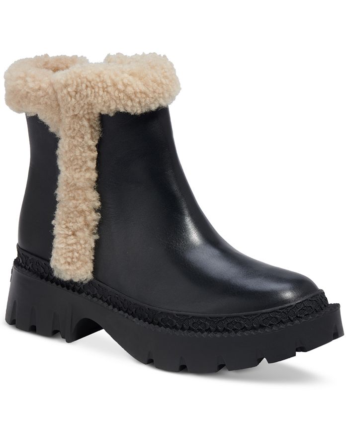 COACH Women's Jane Leather Lug-Sole Cozy Cold-Weather Booties - Macy's