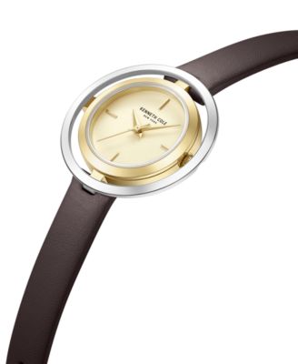 Women's Transparency Dial Brown Genuine Leather Strap Watch 32mm