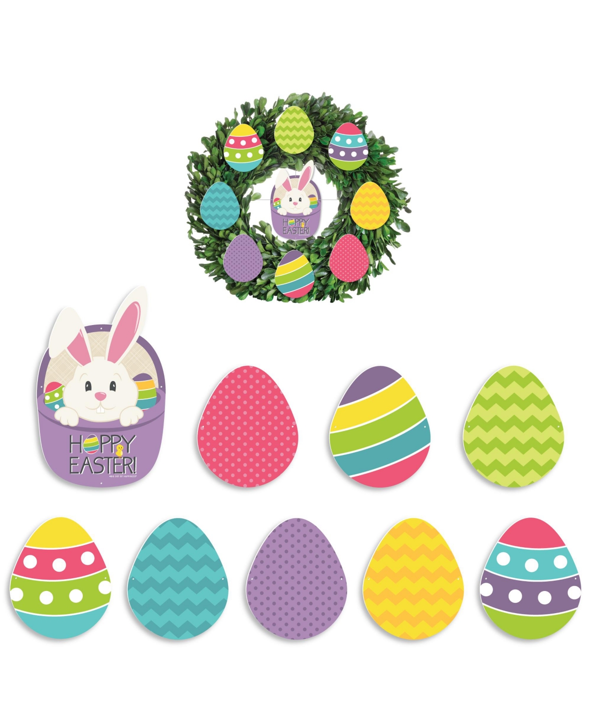 Big Dot of Happiness Hippity Hoppity - Diy Easter Bunny Party Front Door Decorations - Wreath Accessories - 9 Pieces