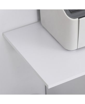 Wood Side Table Storage Organizer with Drawer CPU Stand & Wheels White