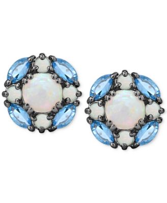 Lab-Grown Opal (1-1/2 ct. t.w.) & Swiss Blue Topaz (1-1/8 ct. t.w.) Cluster Stud Earrings in Sterling Silver