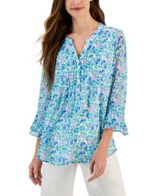 Charter Club - Petite 3/4-Sleeve Summer Sweets Pin-Tuck Top