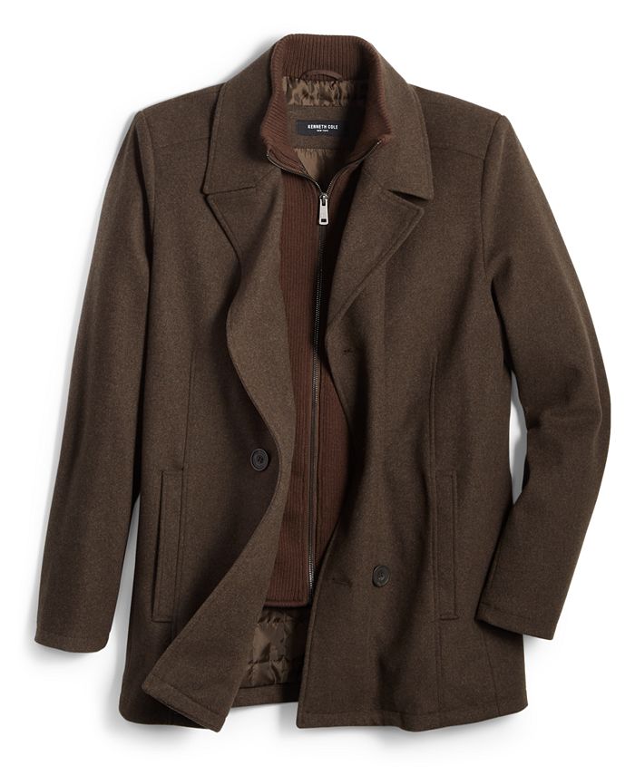 Kenneth Cole Men's Double Breasted Wool Blend Peacoat with Bib ...