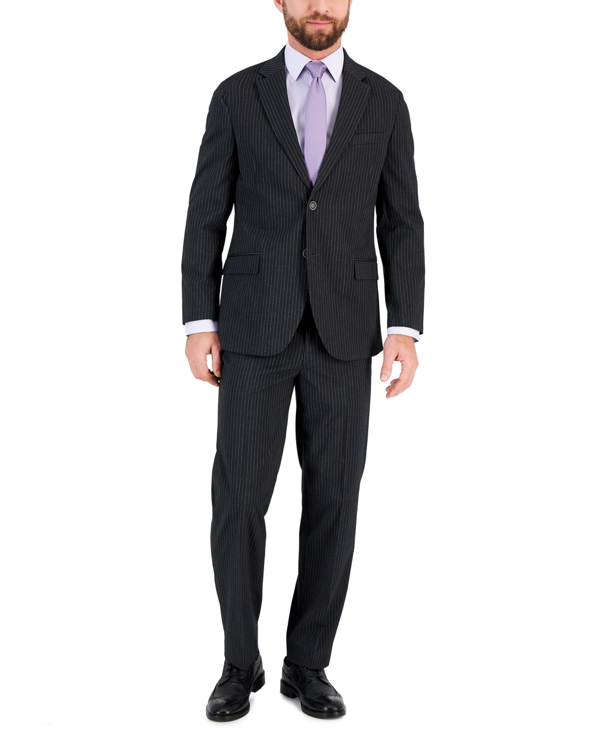 Nautica Mens Modern-fit Bi-stretch Suit In Grey Pinstripe