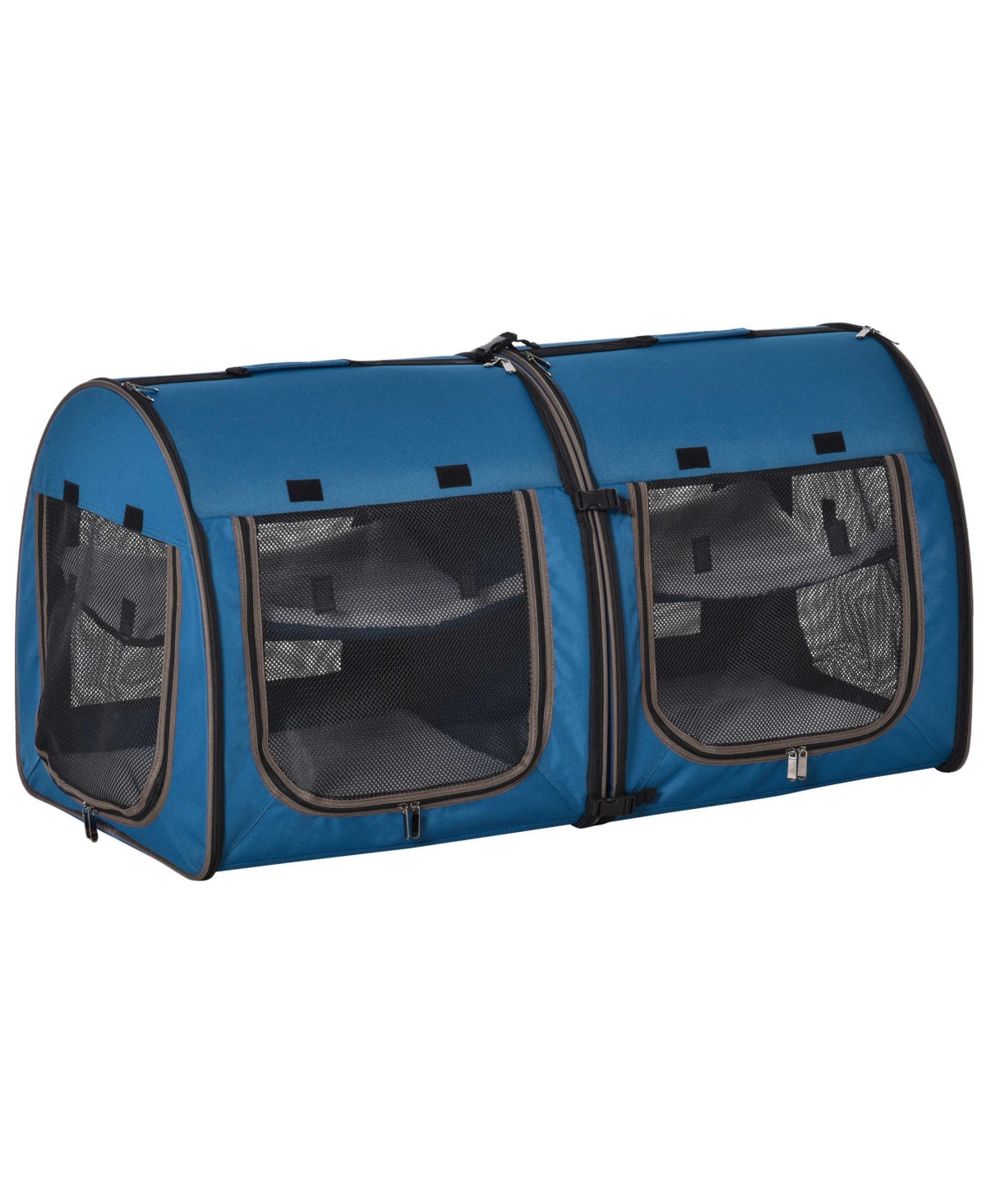 Large Portable Double Pet Carrier Kennel Bag Oxford Travel Car Seat - Blue