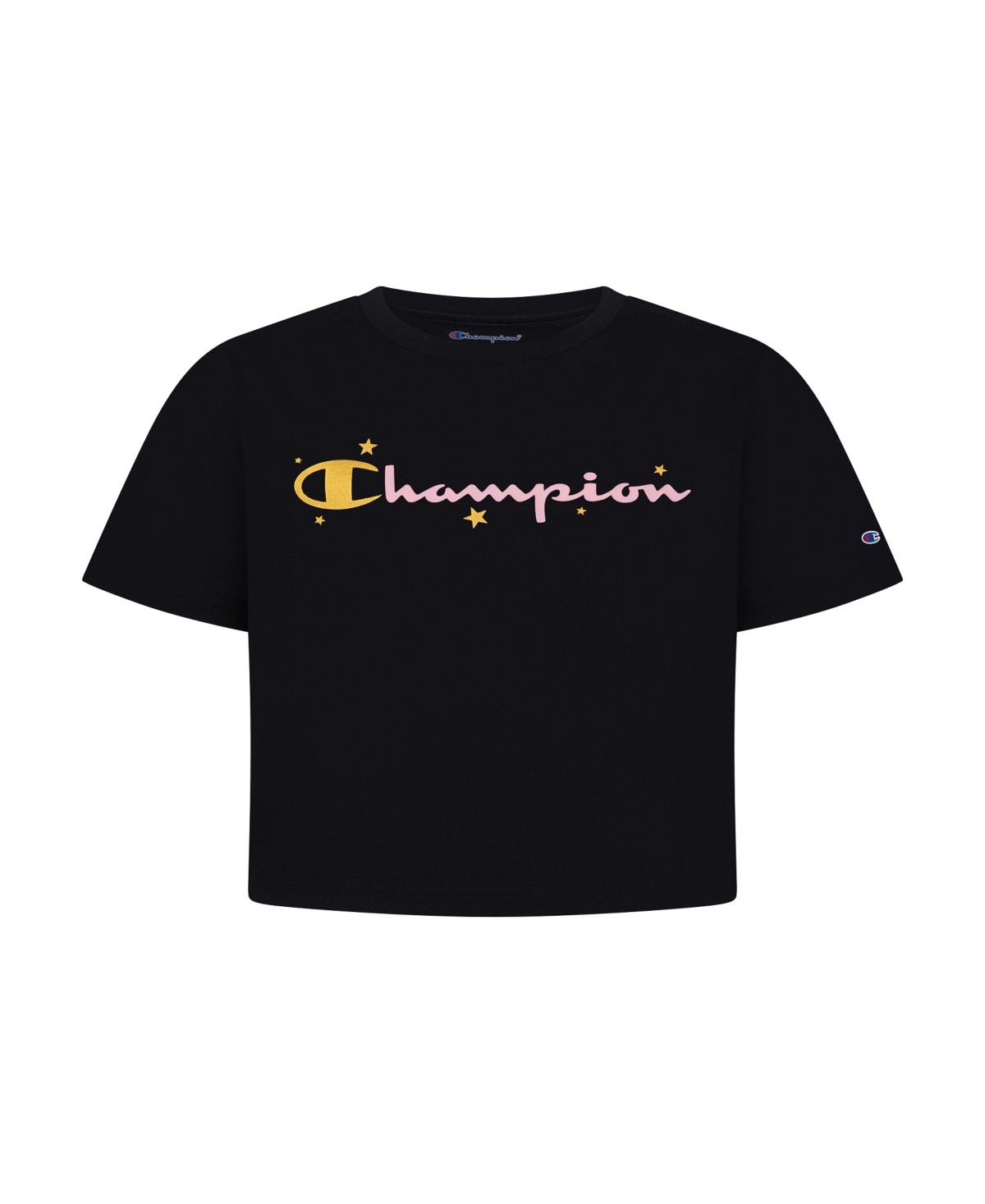 Champion Kids' Big Girls 'c' Logo And Stars Boxy T-shirt In Black