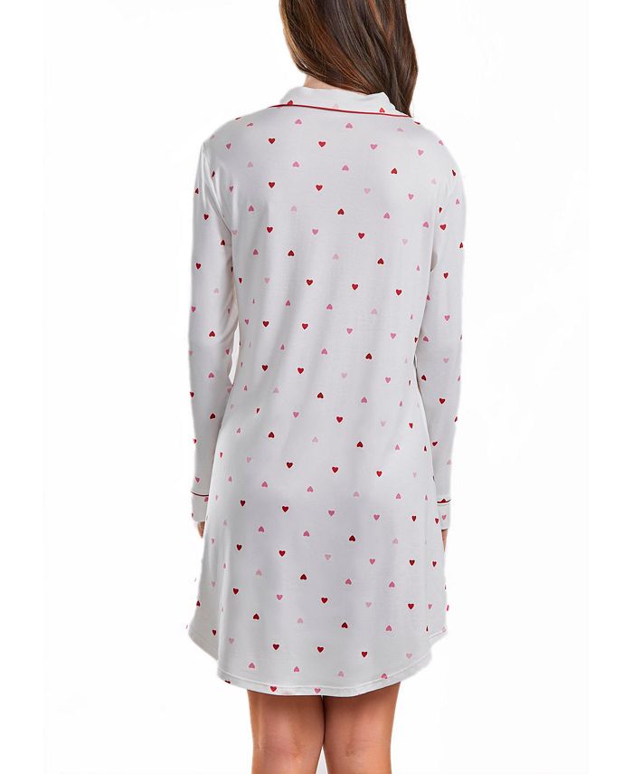 iCollection Kyley Plus Size Heart Print Button Down Sleep Shirt with