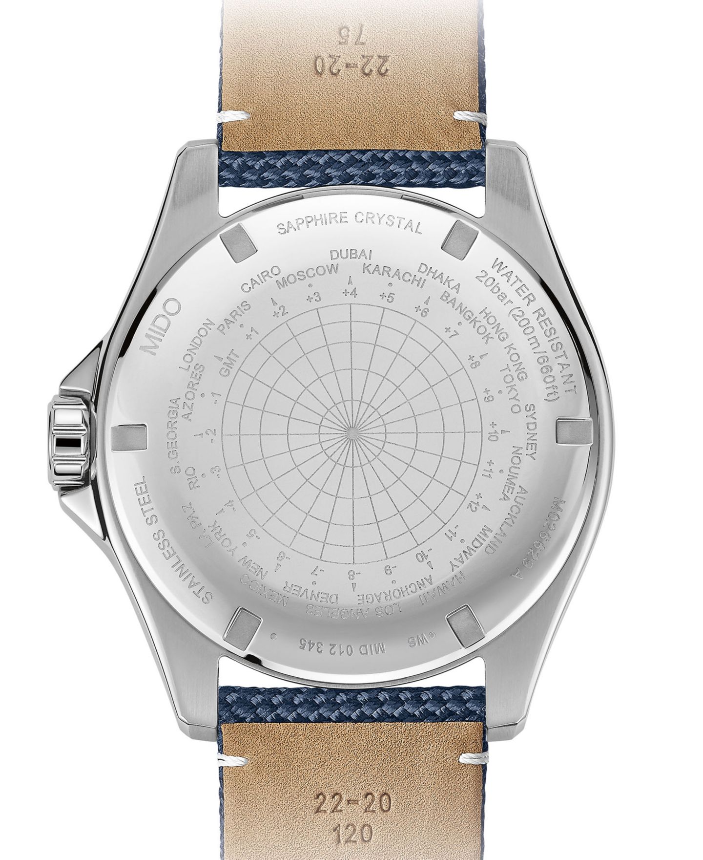 Мужские часы Mido Swiss Automatic Ocean Star GMT Blue Fabric Strap Watch 44mm — фото 2