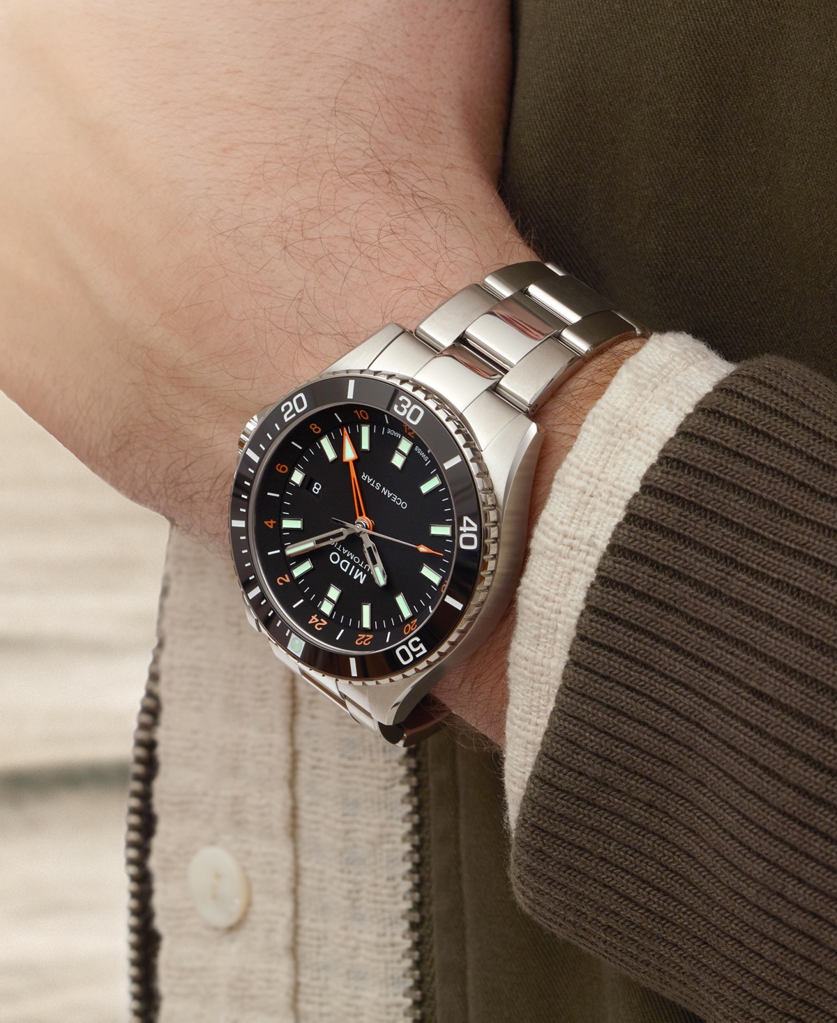 Shop Mido Men's Swiss Automatic Ocean Star Gmt Stainless Steel Bracelet Watch 44mm