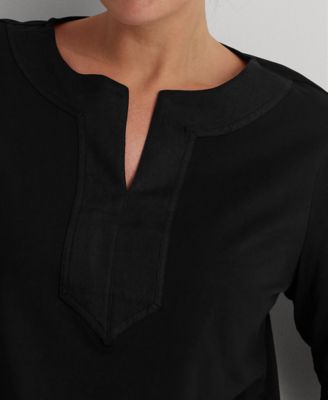 Women's Plus Size Split-Neck Three-Quarter Sleeve Cotton Tunic