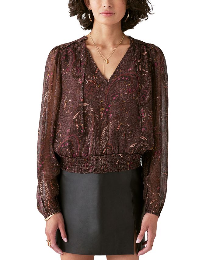 Lucky Brand Burgundy 3/4 sleeve floral print Top. Size S Petite.
