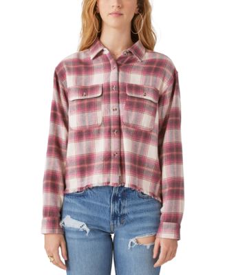 Lucky Brand Women's Raw Edge Plaid Cropped Button Down Shirt, Black Plaid,  X-Small : : Clothing, Shoes & Accessories