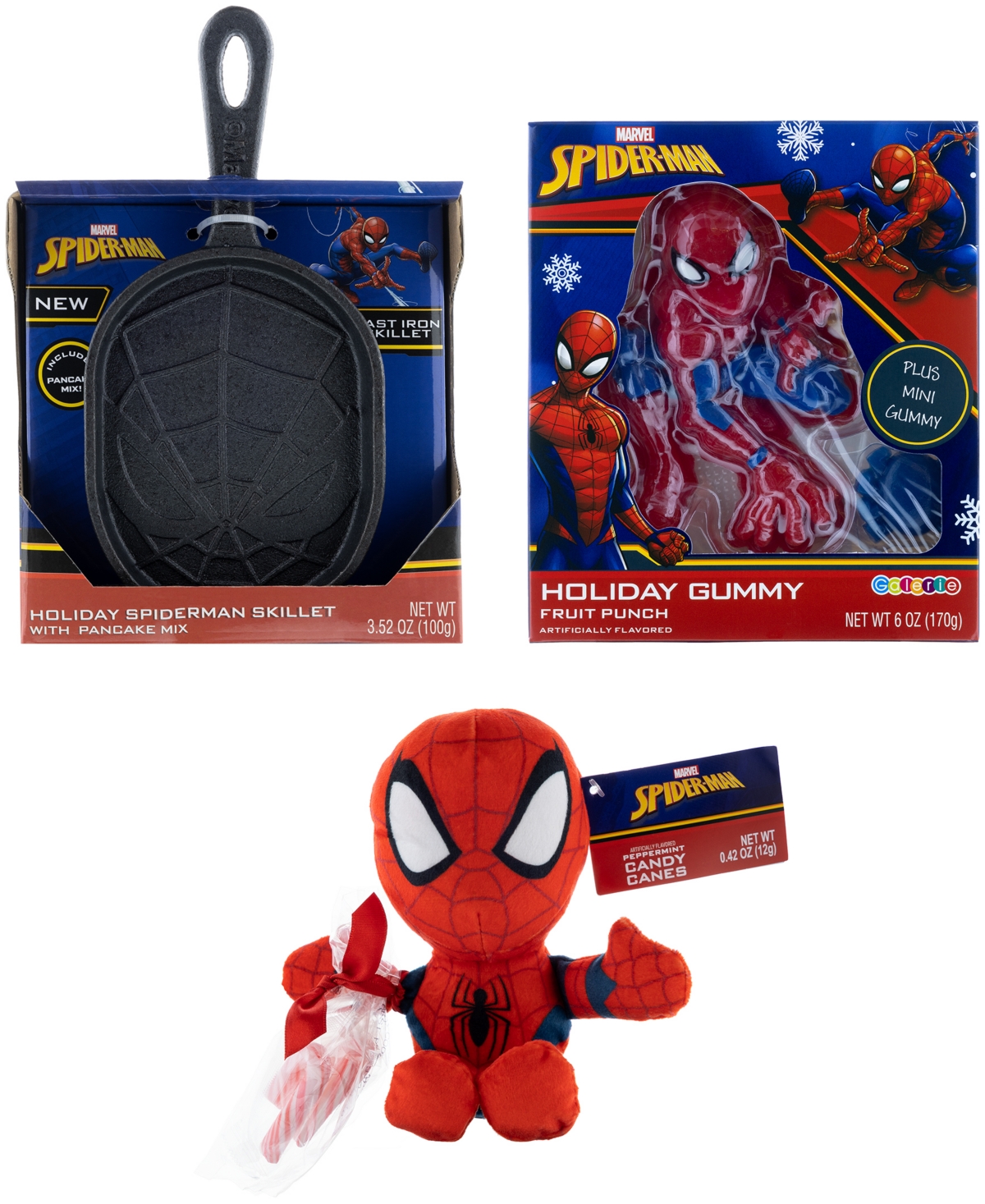 SPIDER-MAN CAST IRON SKILLET WITH PANCAKE MIX, GIANT GUMMY, AND PLUSH GIFT SET