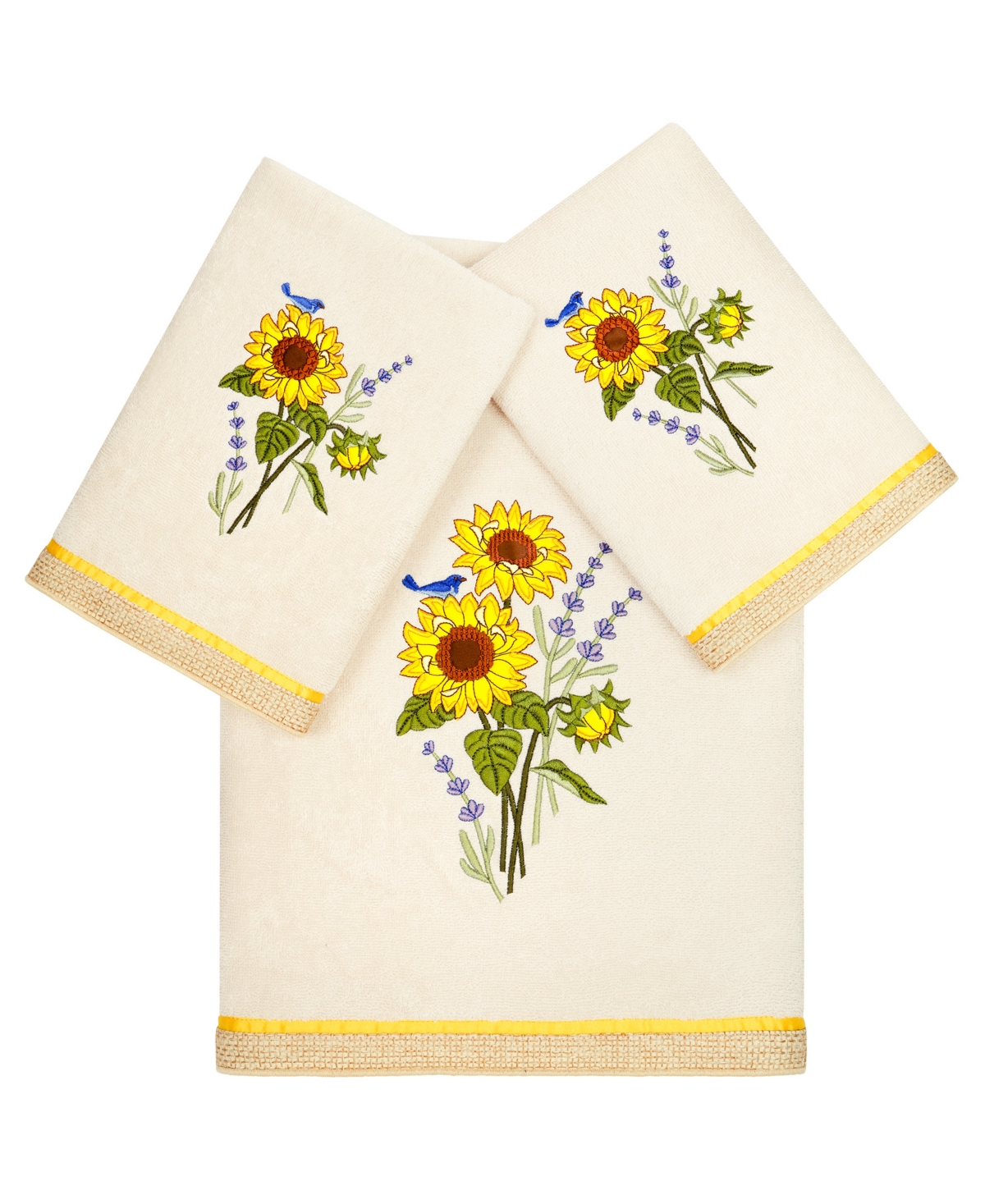 Linum Home Textiles Turkish Cotton Girasol Embellished Towel Set, 3 Piece In Beige