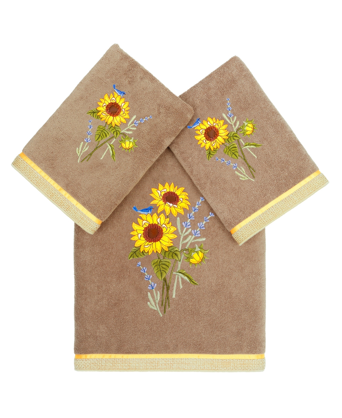 Linum Home Textiles Turkish Cotton Girasol Embellished Towel Set, 3 Piece In Cocoa