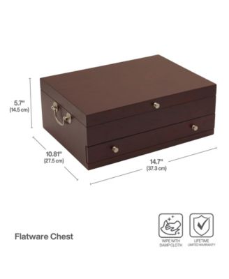 Dark Walnut Lined Drawer Stainless-Steel Flatware 15in Chest