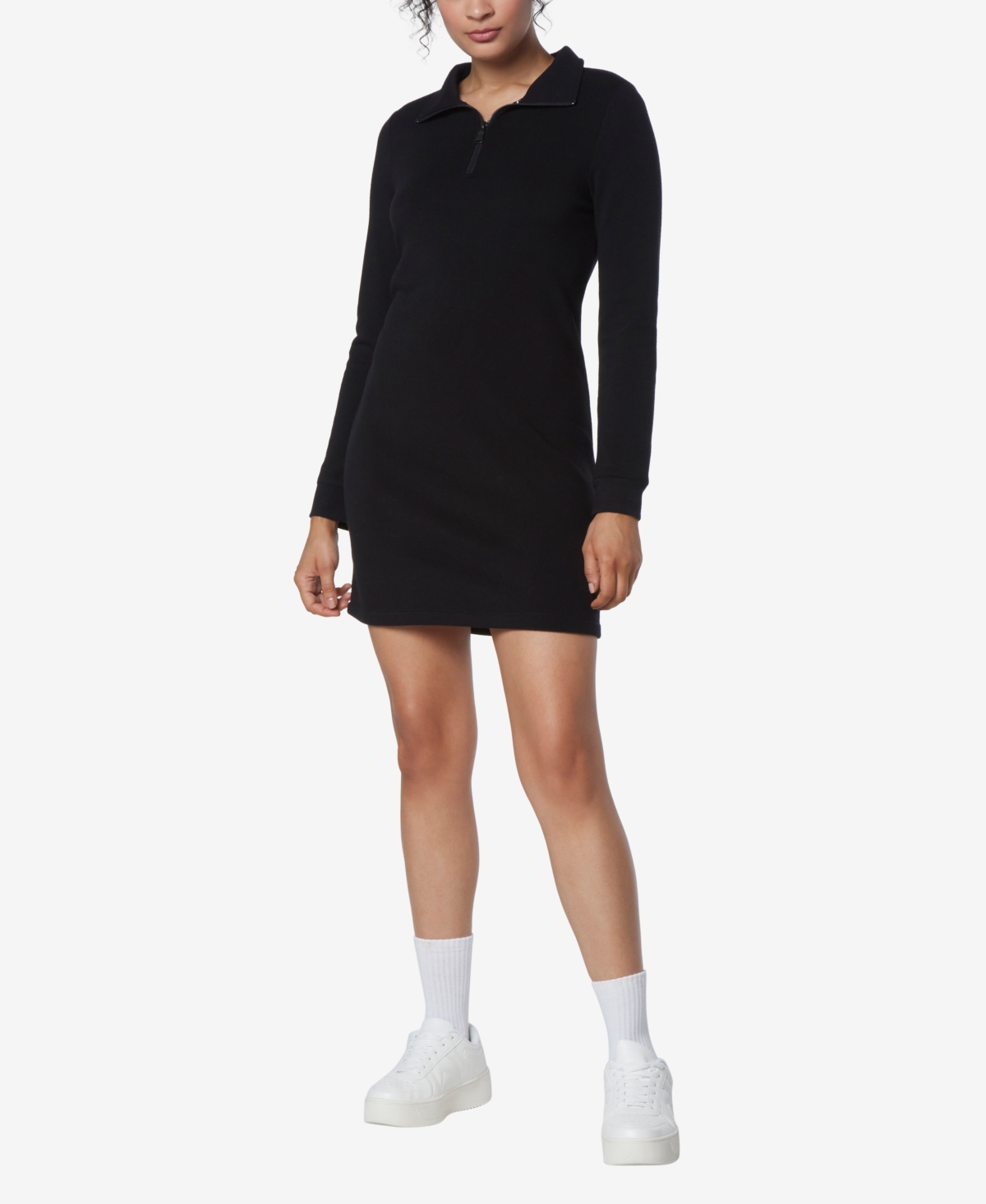 Andrew Marc Sport Women's Long Sleeve Quarter Zip Sweatshirt Dress - Black