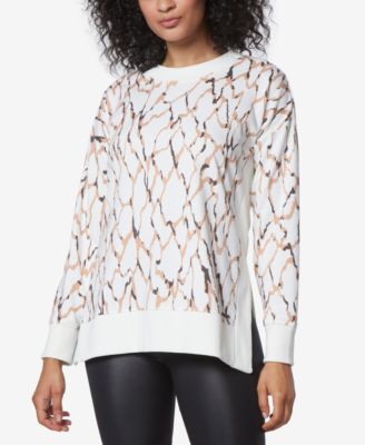 Women's Printed Tunic Length Pullover Top with Side Vents