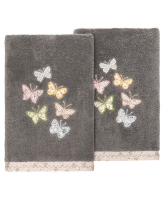 Turkish Cotton Mariposa Embellished 2-Pc. Hand Towel Set