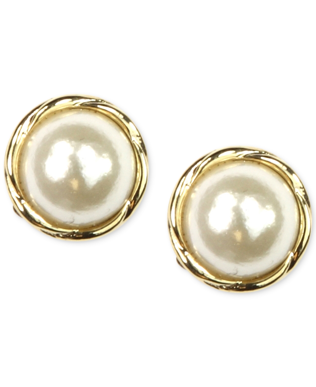 Gold-Tone Glass Pearl Twist Stud Earrings - Gold