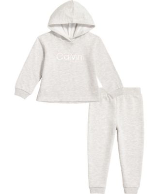 Little Girls Fleece Heather Logo Side-Slit Hoodie Sweatsuit, 2 Piece Set