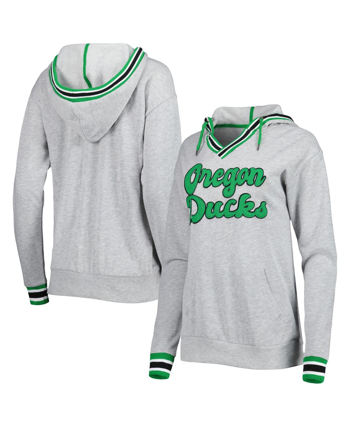 Colosseum Women's  Heathered Gray Oregon Ducks Andy V-neck Pullover Hoodie
