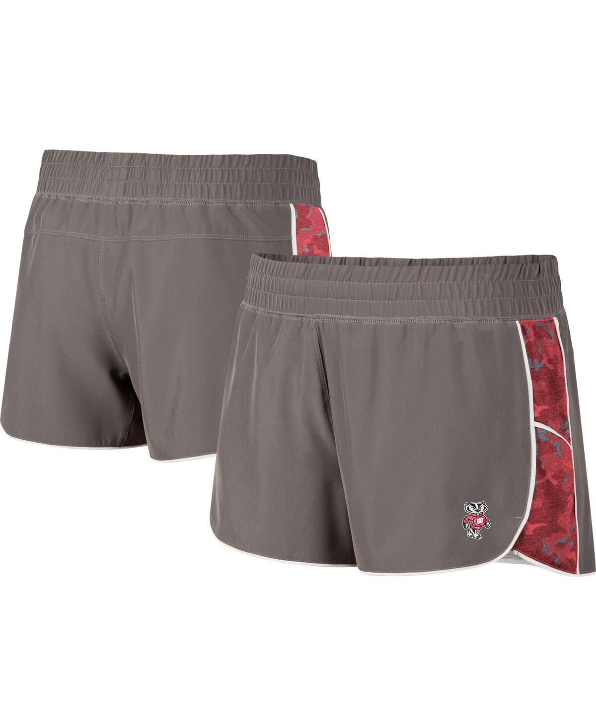 Women's Colosseum Gray and Red Wisconsin Badgers Pamela Lined Shorts - Gray, Red