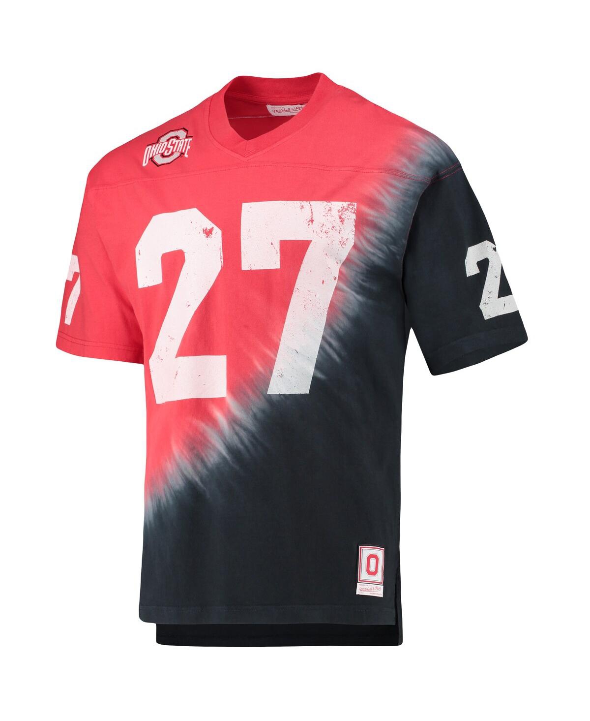 Mitchell & Ness Men's  Eddie George Black, Scarlet Ohio State Buckeyes Name And Number Tie-dye V-neck In Black,scarlet