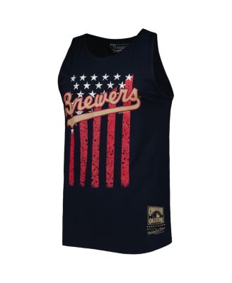 Men's Navy Milwaukee Brewers Cooperstown Collection Stars and Stripes Tank Top