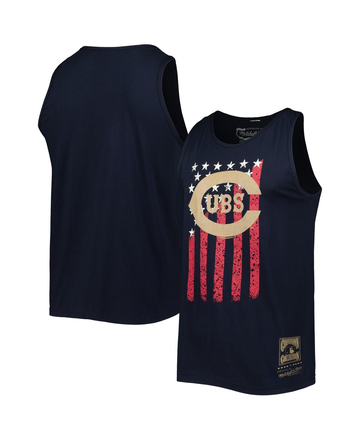 Shop Mitchell & Ness Men's  Navy Chicago Cubs Cooperstown Collection Stars And Stripes Tank Top