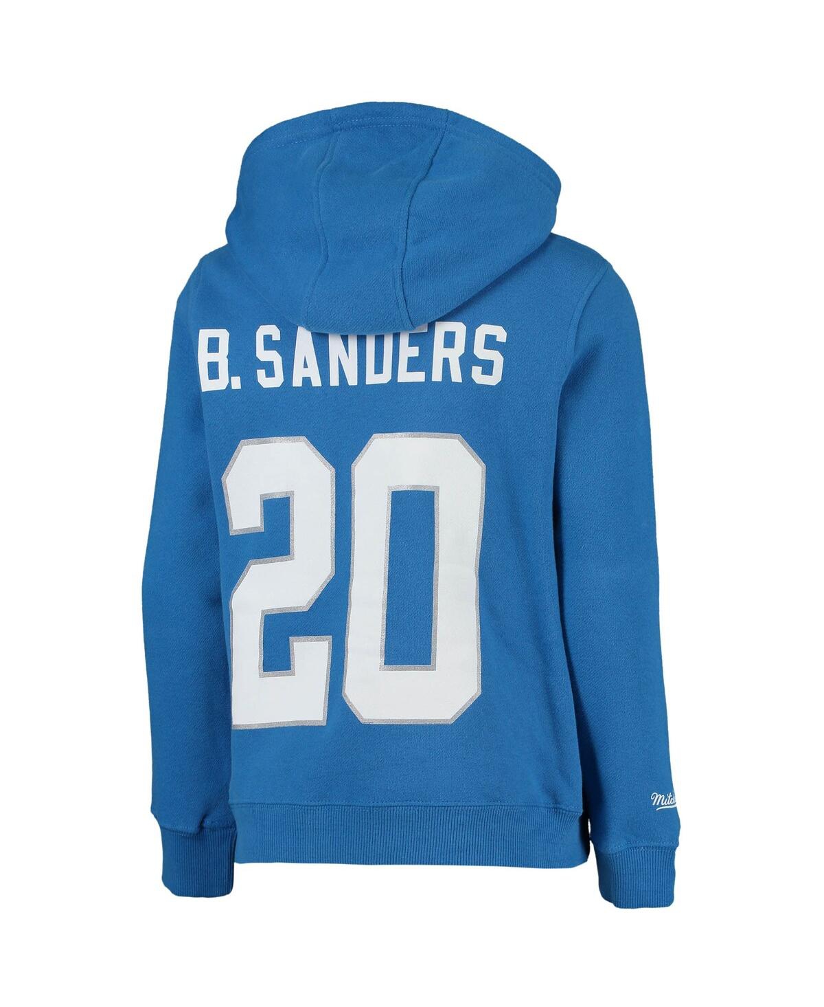Big Boys Mitchell & Ness Barry SandersDetroit Lions Retired Player Name and Number Pullover Hoodie - Blue