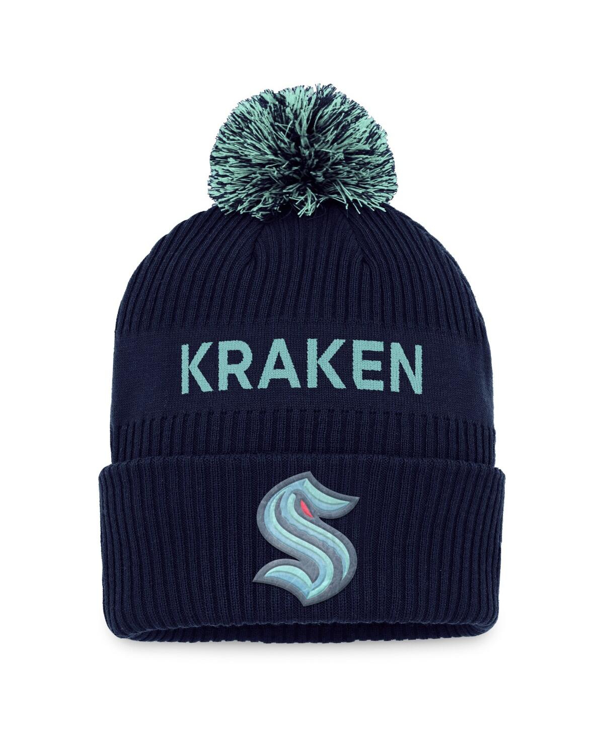 Shop Fanatics Men's  Deep Sea Blue, Light Blue Seattle Kraken 2022 Nhl Draft Authentic Pro Cuffed Knit Hat In Deep Sea Blue,light Blue