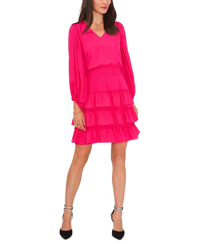 Vince Camuto Women's V-Neck Balloon-Sleeve Tiered Dress - Macy's
