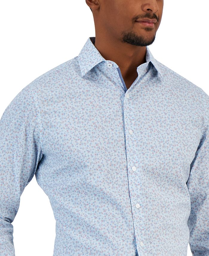 Bar III Men's Slim-Fit Stretch Art Deco Floral Dress Shirt Green Size S
