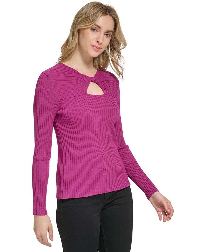 Calvin Klein Women's Long Sleeve Ribbed Keyhole Sweater & Reviews ...